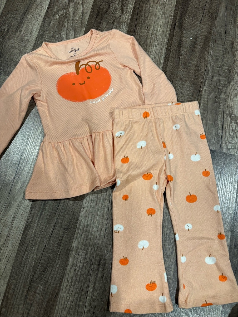 Cat & Jack Peach Pumpkin Print Girls' Peplum Top & Leggings Set